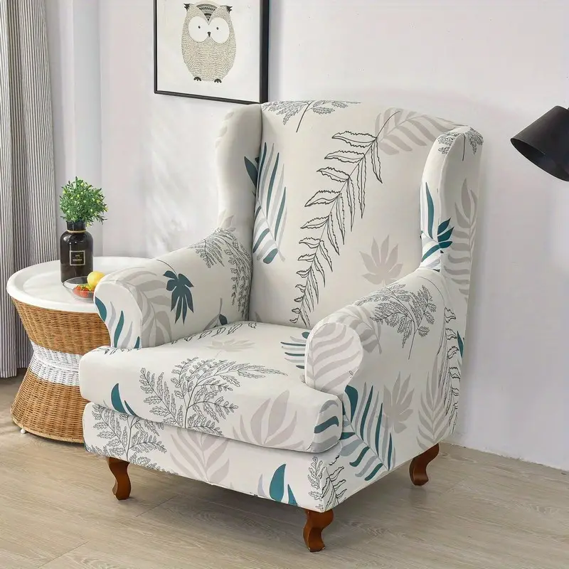 2pcs set leaf printed armchair slipcovers wingback chair cover non slip cover furniture protector for bedroom office living room home decor details 0