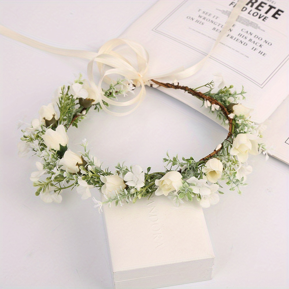Image of 1pc Girl's Simulated Rose Wreath, Multi Flower Combination 's Hair Dress, Hair Accessories