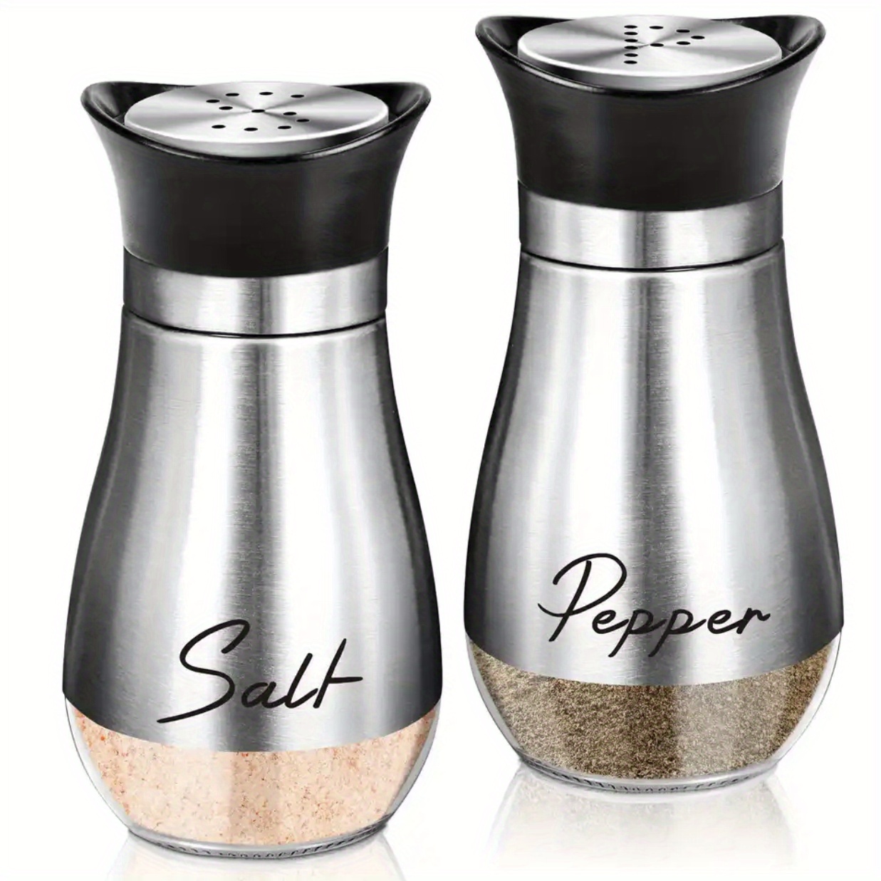 2pcs Refillable Salt & Pepper Grinder Set - Stainless Steel Lid Container,  3.4oz Kitchen Accessory, Suitable For Home, Restaurant And Picnic