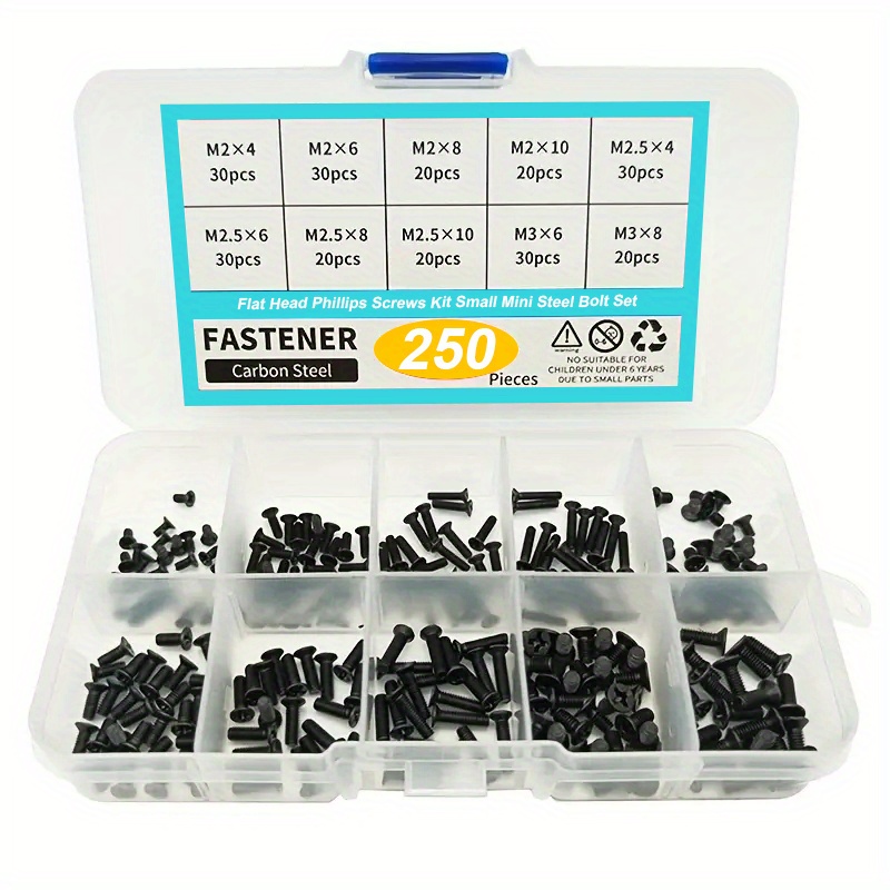 Kit d'assortiment de 800 petites vis autotaraudeuses M2, vis à bois à tête  fraisée Phillips (M2-4 mm 5 mm 6 mm 8 mm 10 mm 12 mm 16 mm 20 mm)