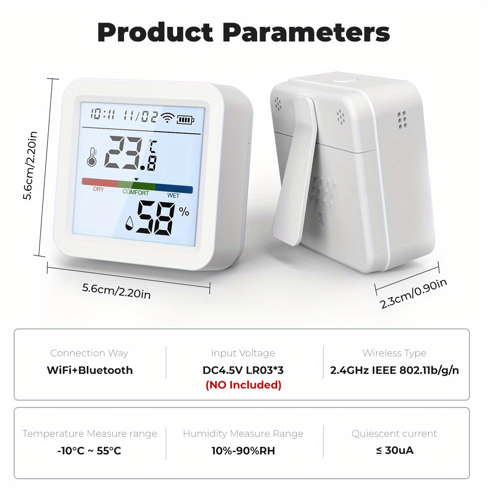 Wifi Temperature Humidity Sensor Indoor Smart Life Sensor Tuya Thermostat  Hygrometer Sensor Works With Alexa Google(not Include Battery In Shipment)  - Temu Australia