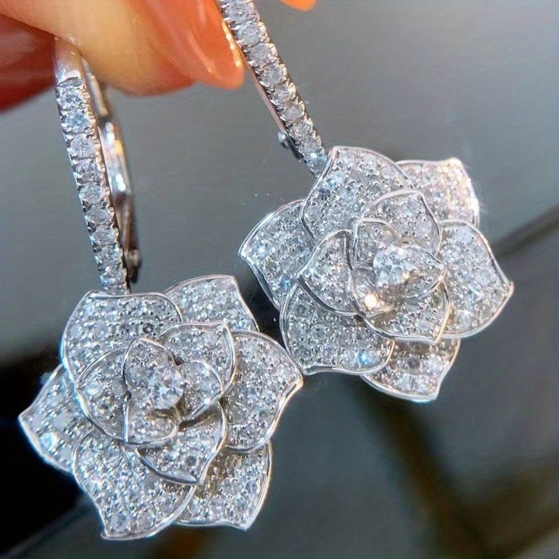 Image of Trendy Micro Pave Zirconia Flower Drop Earring For Women Daily Casual Fine Jewelry Lover Gift