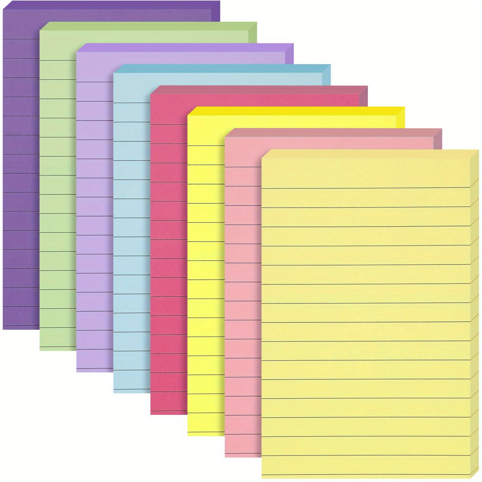 Lined Sticky Notes, 4 x 6, 6 Pack, 300 Sheets (50/Pad), Self Stick Notes with Lines, 6 Bright Assorted Colors, by Better Office Products, Post Memos