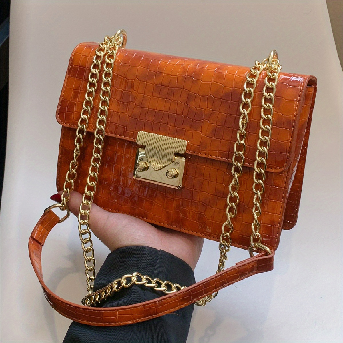 Crocodile Pattern Handbag, Women's Patent Leather Shoulder Bag, Casual  Buckle Decor Crossbody Bag - Temu