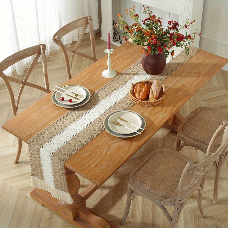 Camino de mesa moderno de 30 cm x 160 cm, acento de lino de algodón, marrón  y gris, tela decorativa gruesa de doble capa para fiesta, cena, vacaciones,  cocina, banquete, restaurante al