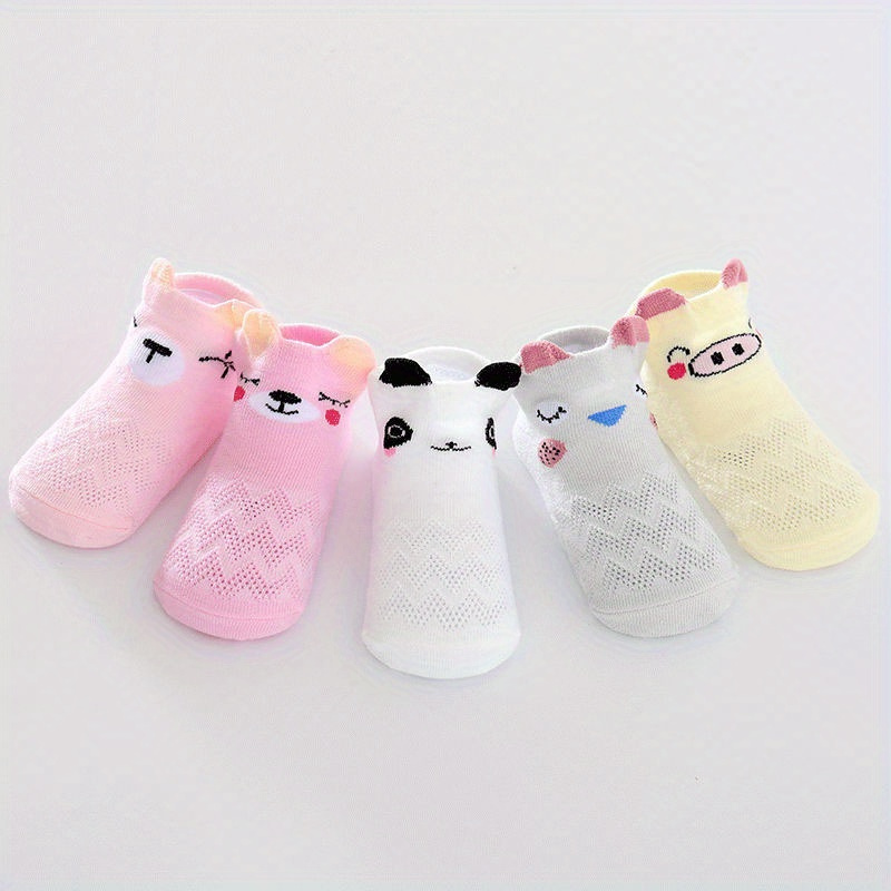 5pairs Baby Girls Cotton Animal Pattern Short Socks For Summer