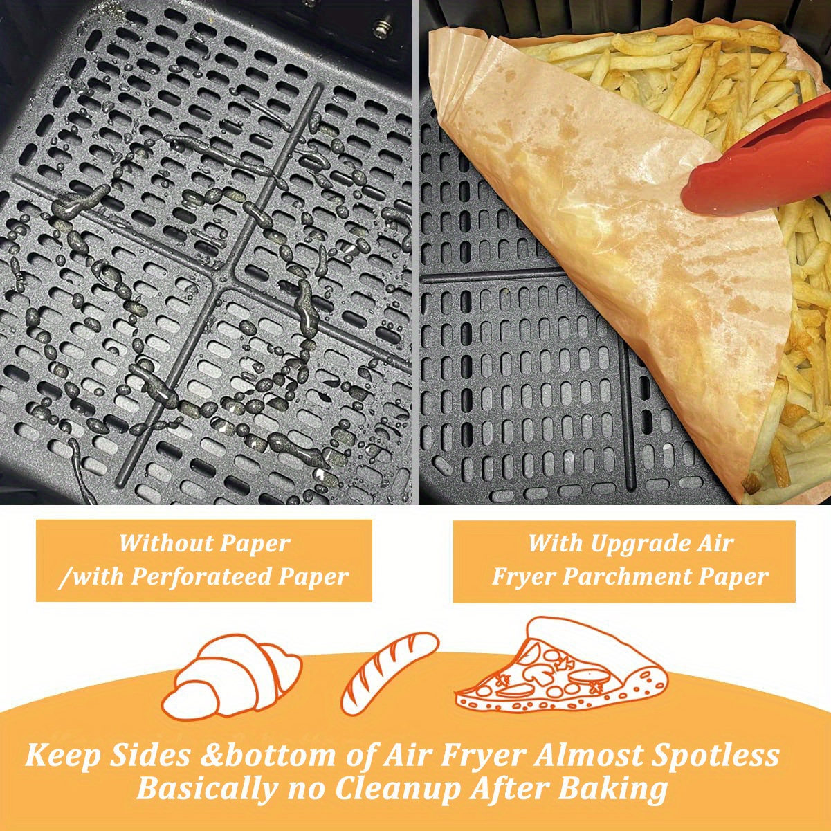 Papel para freidora de aire antiadherente, hornear y horno 50pzs cuadrado:  Soluciones culinarias versátiles