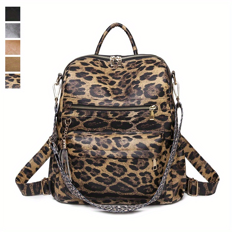 Leopard Print Backpack Purse Trendy Laptop School Travel - Temu