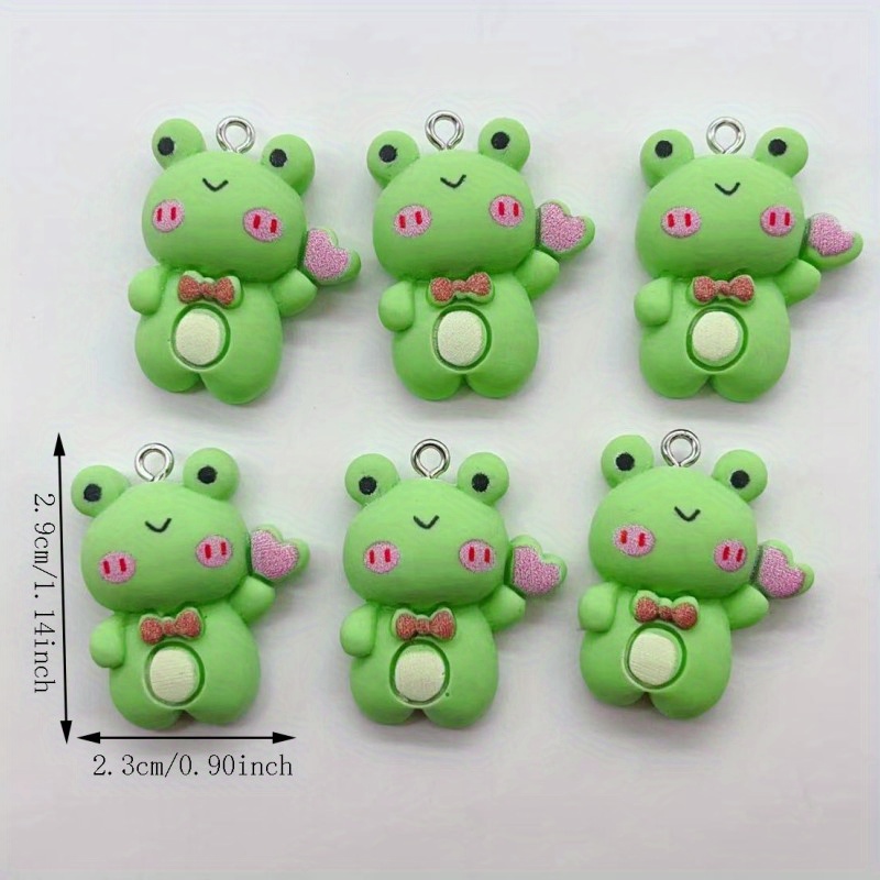 6pcs/lot Kawaii Cute Cartoon 3D Frog Design Resin Flatback Charms Pendant  For Keychain Making DIY Jewelry Accessory