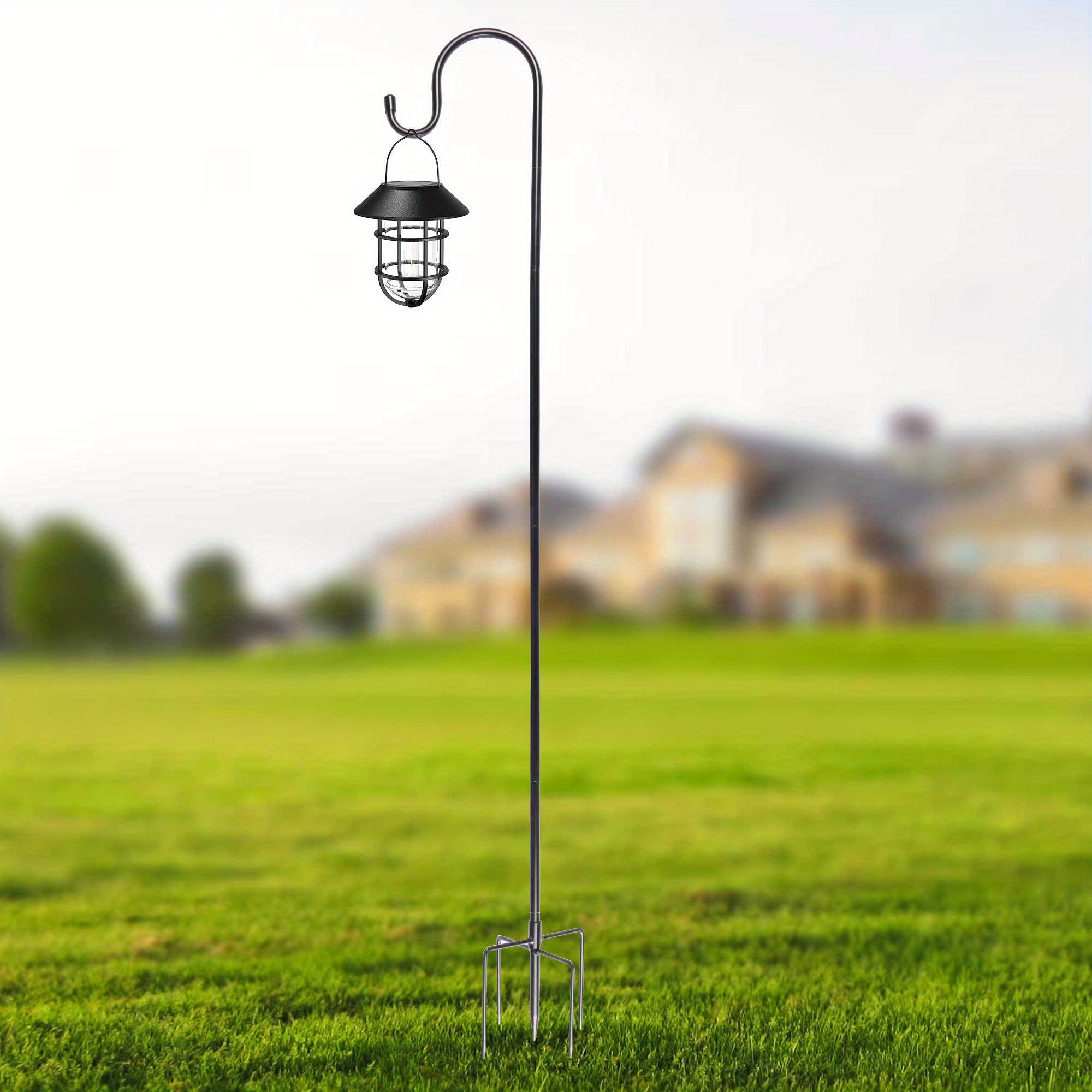 Adjustable Double Shepherd's Hook - 76 Inch Heavy-Duty Steel Garden Pole For Bird Feeders, Lanterns & Flowers | 5-Prong Base | Outdoor Decor Stand