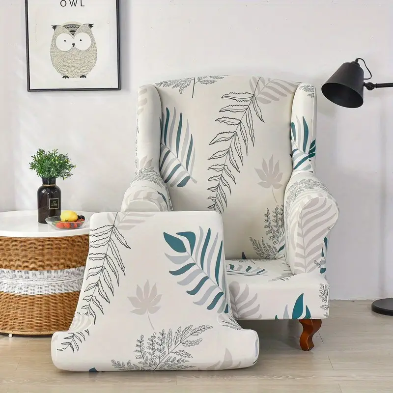 2pcs set leaf printed armchair slipcovers wingback chair cover non slip cover furniture protector for bedroom office living room home decor details 2