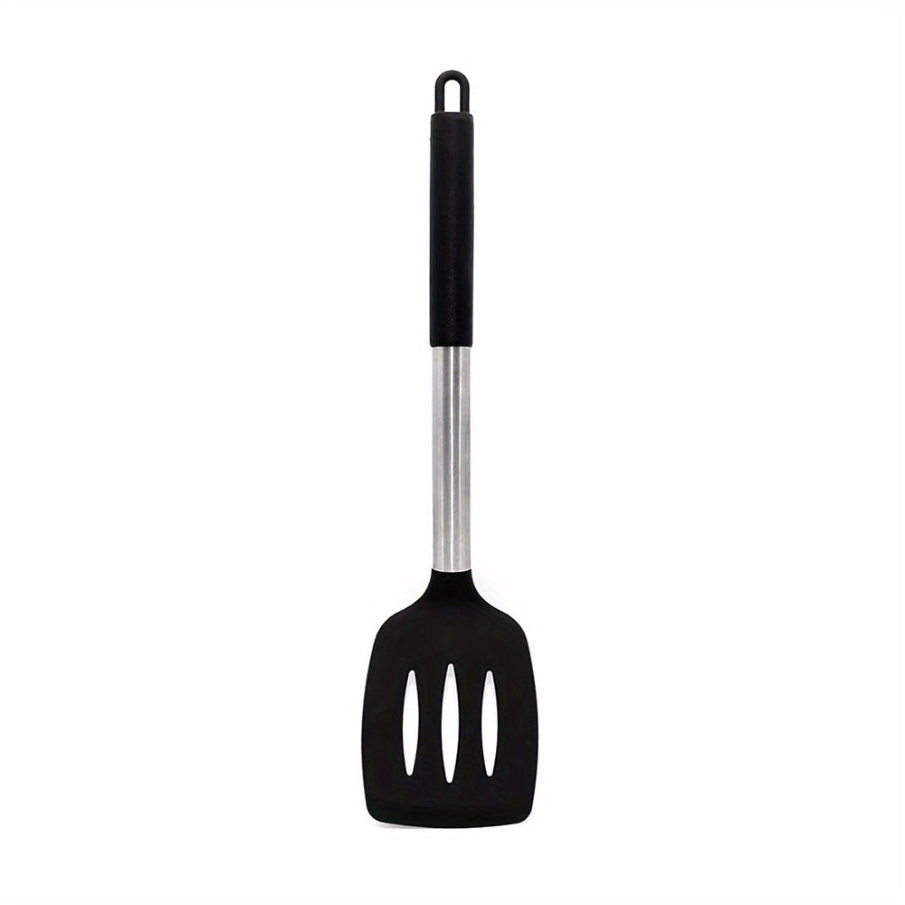 Image of 1pc Silicone Spatula Heat Resistant Silicone Handle Set Black Slotted Turner Flexible Silicone Spatula Nonstick Turner Set For Fried Egg, Barbecue, Kitchen Stuff Kitchen Accessories