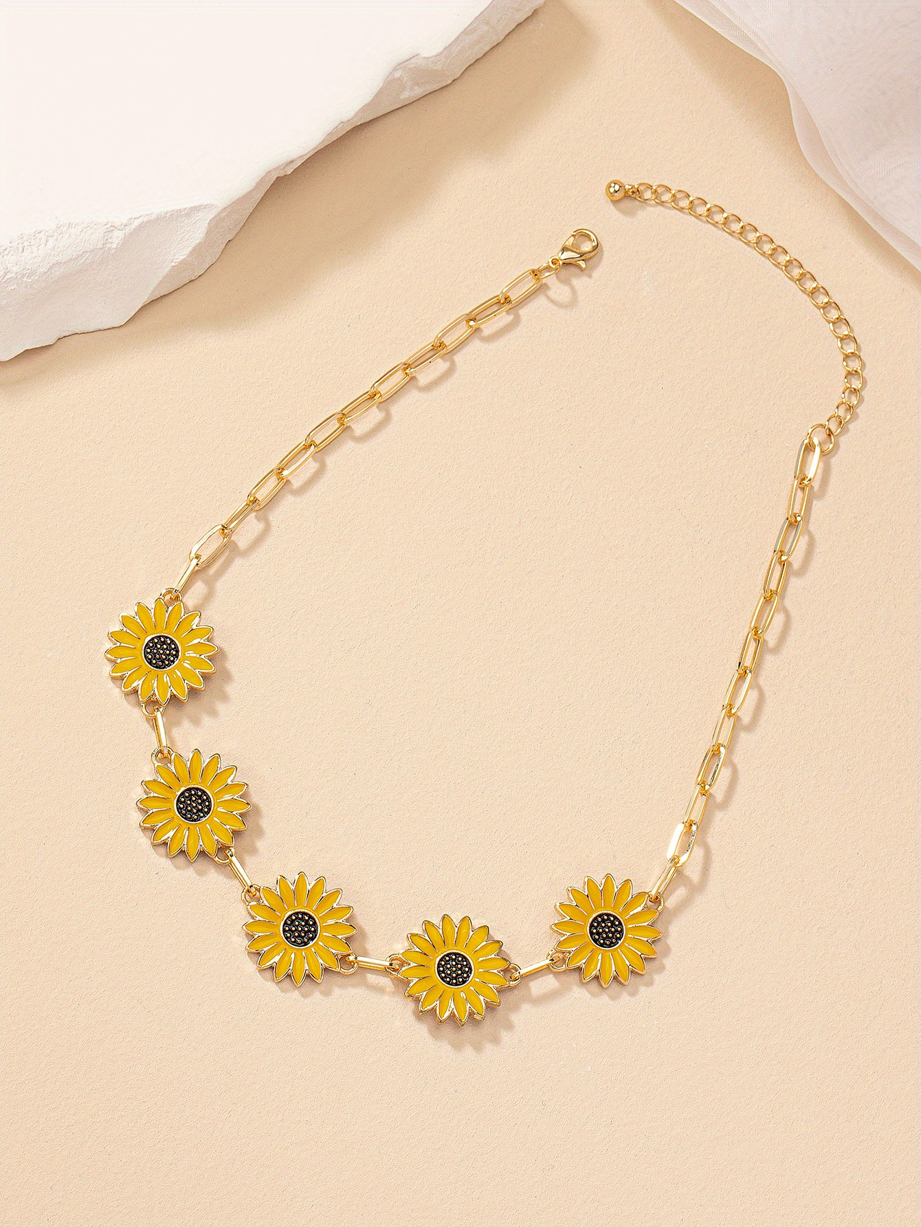 3pcs/set Rice Bead Soft Pottery Decor Clavicle Chain Sunflower Decor Pendant Necklace Y2K Necklace for Women Girls Gift,Temu