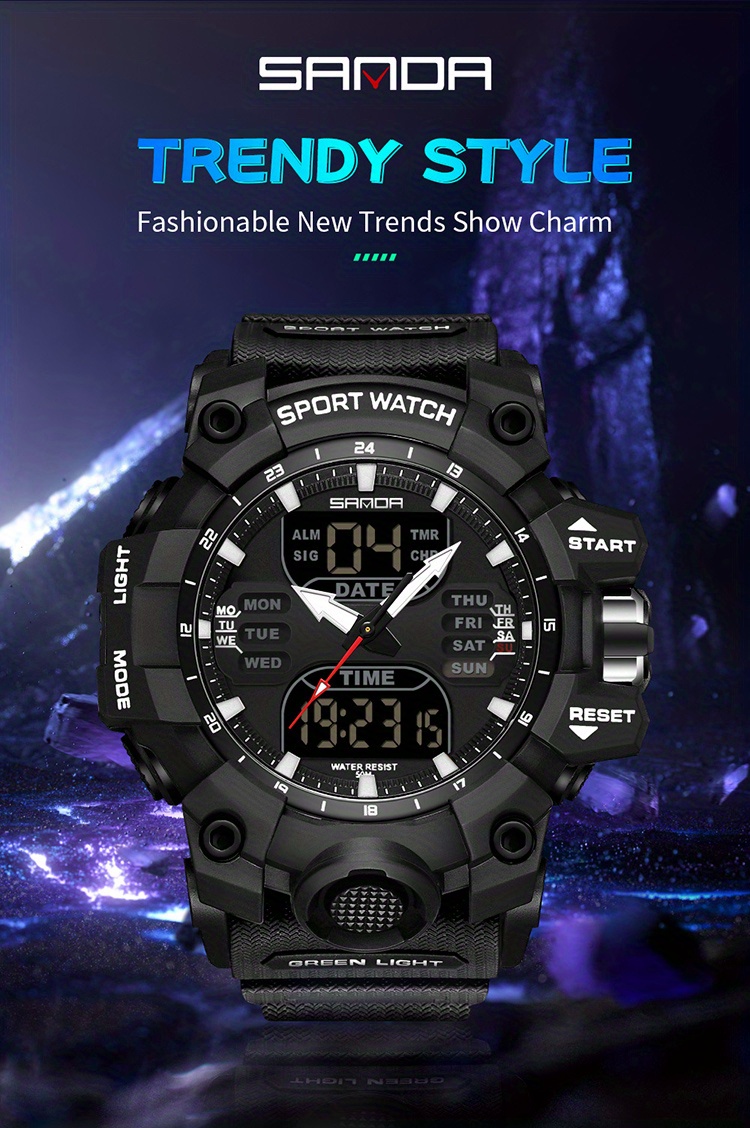 Sanda Fashion Watch, Impermeable Reloj Deportivo Multifuncional