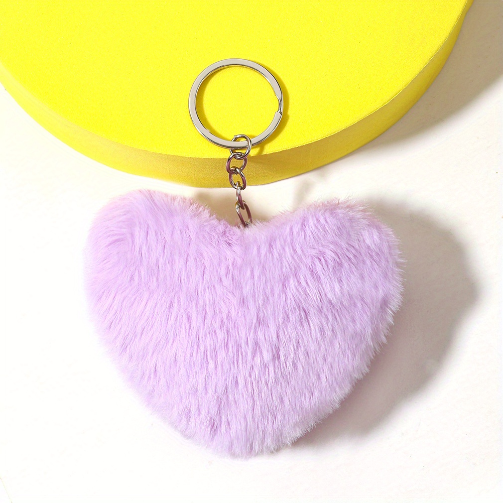 Walbest Fluffy Soft Artificial Rabbit Fur Love Heart Keychain Key Ring Pendant Handbag Bag Wallet Decor, Women's, Size: One size, Red