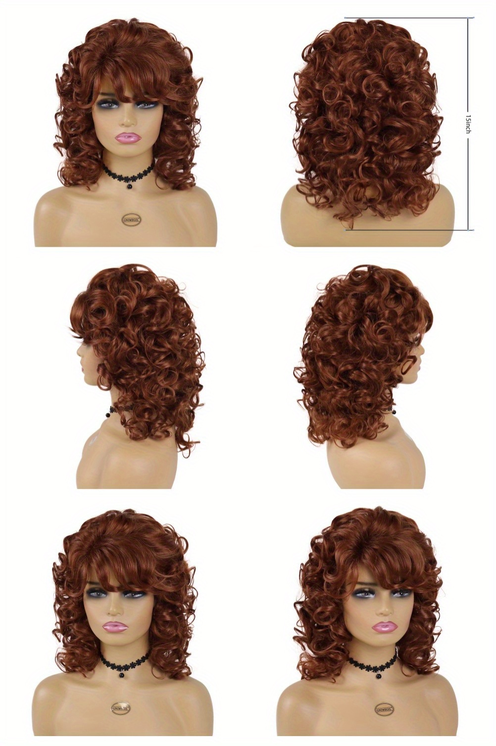 여성용 어깨 길이 합성 머리 가발 뱅 포함 혼합 브라운 웨이비 컬리 가발 초콜릿 브라운 헤어 교체용 가발 파 - Temu  Republic of Korea, image size:800x1202