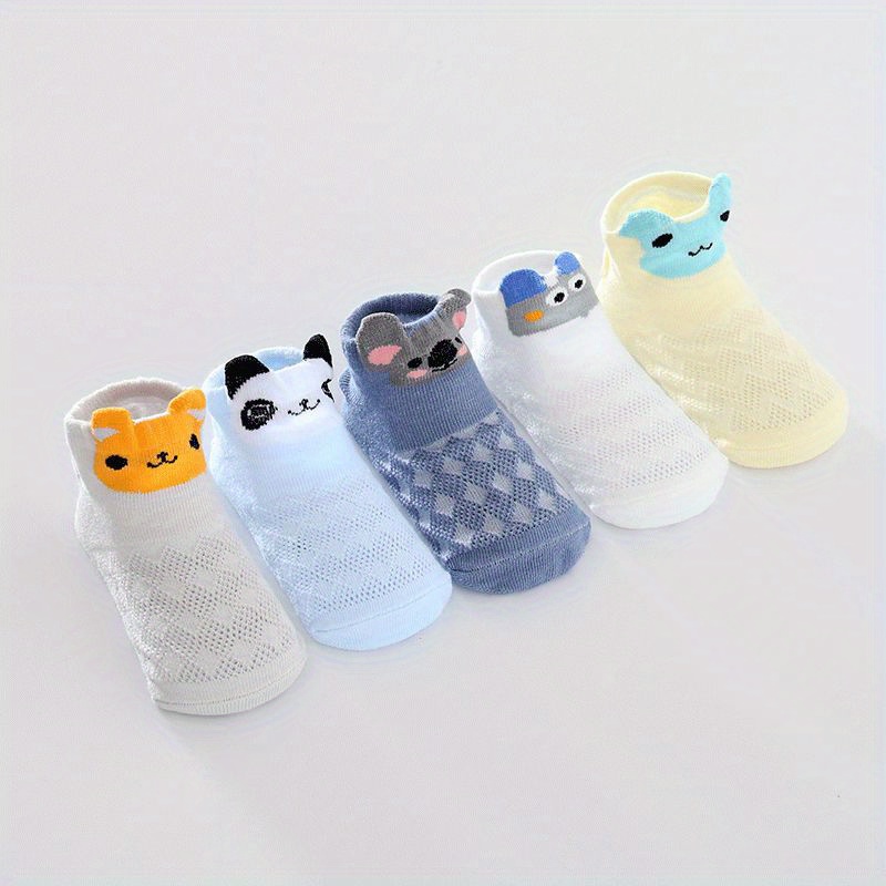 5pairs Baby Girls Cotton Animal Pattern Short Socks For Summer