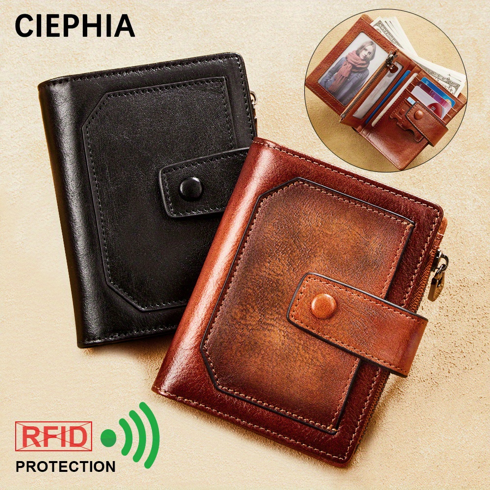 Vintage Men's Genuine Leather Wallet Rfid Anti-theft Brush Trifold Short  Multifunction Money Clip Large Capacity Credit Card Holder Zipper Coin Purse  Give Gifts To Men On Valentine's Day - Temu