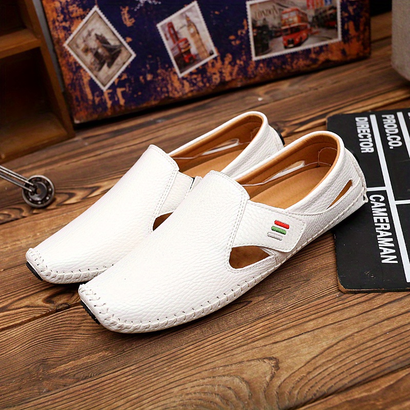 White Leather Cut Out Men’s Shoes Summer Slip-On Shoes | White Leather Cut Out Mens Shoes Summer Slipon  main image 4