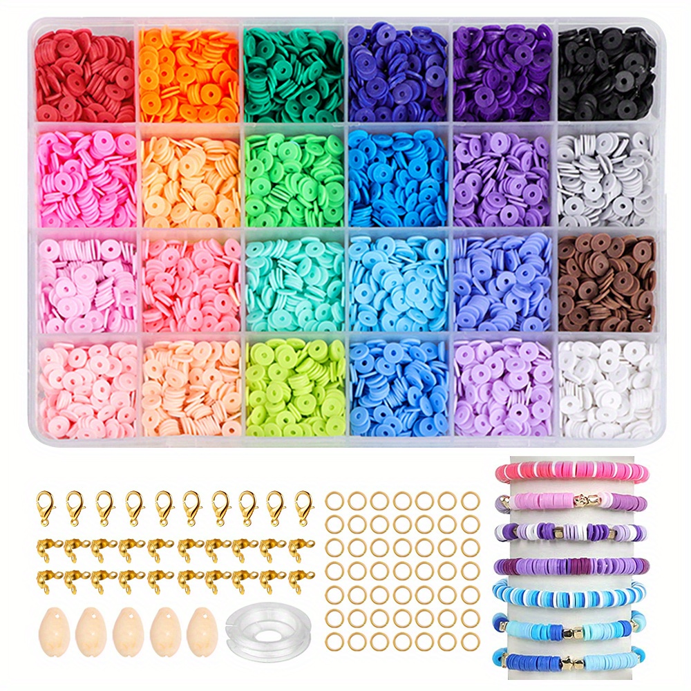 7200 Clay Beads Bracelet DIY Making Kit, 24 Colors Spacer Flat Beads For  Jewelry Making, Polymer Beads With Charms