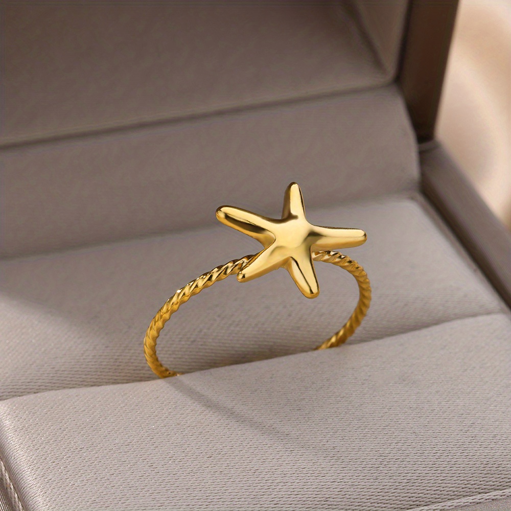 Men's Trendy Stainless Steel Star-design Opening Ring With Gold Plated, Exquisite Men's Accessory Jewelry Ornament For Daily Wear For Banquet Party Ho