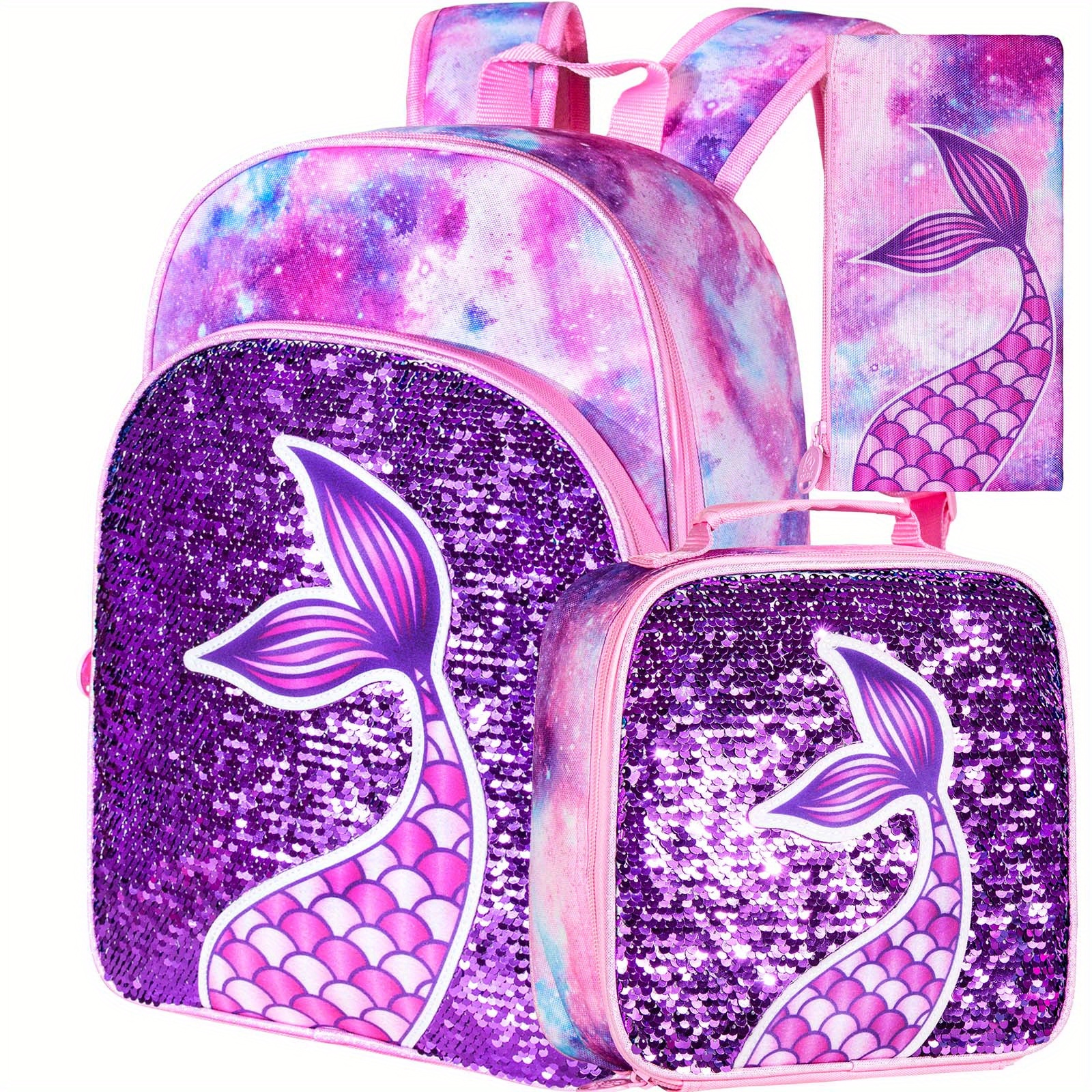 School Bag Set Cartoon Unicorn Sequin Backpack Lunch Bag - Temu