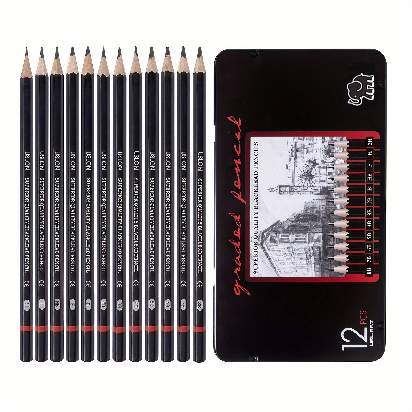 Grey Black Art Pencil Set 12 pcs, For Sketching,Drawing