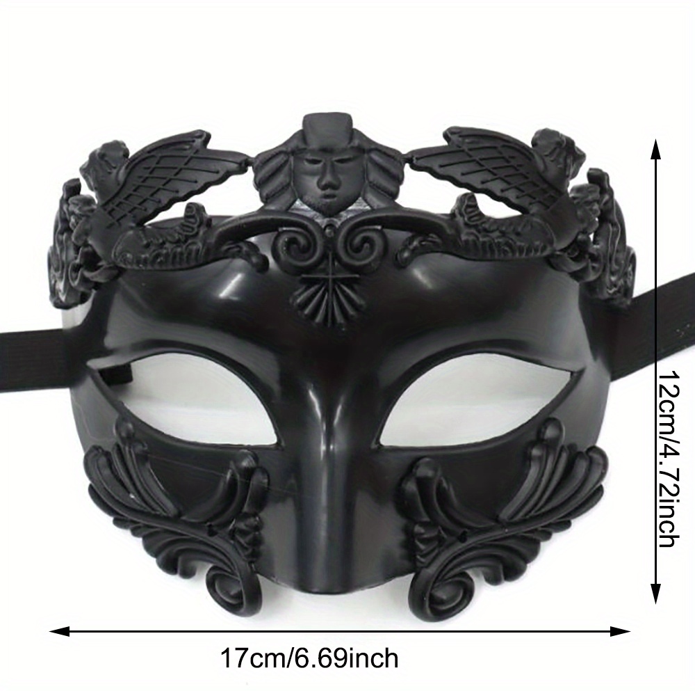 Black Venetian Man Masquerade Mask Full Face, 6in Wide x 7in Tall