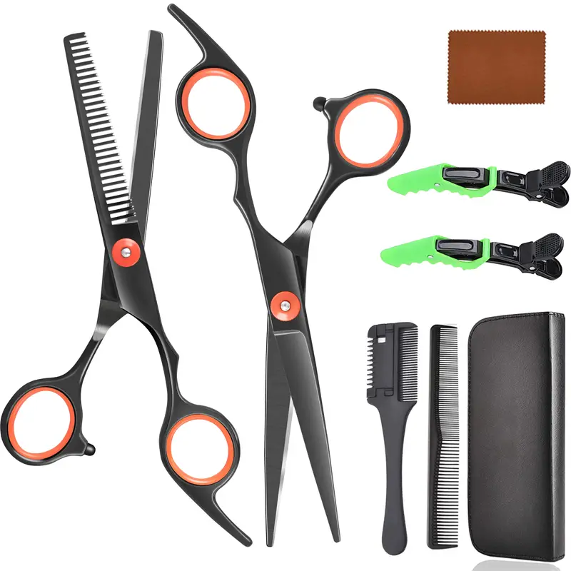 8pcs hair cutting scissors kits stainless steel hairdressing shears set professional thinning scissors for barber salon home pet shear sets details 0
