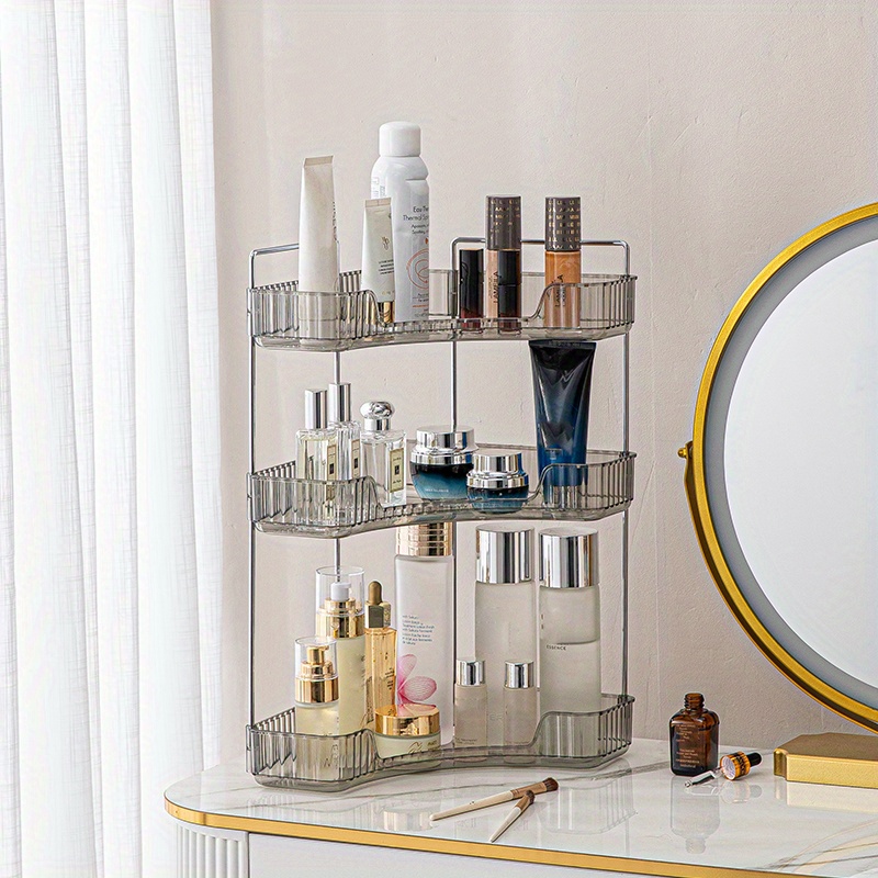 BWE Bathroom Counter Organizer 2-Tier Acrylic Vanity Countertop Perfume Cabinet Makeup Storage Modern Holder Transparent