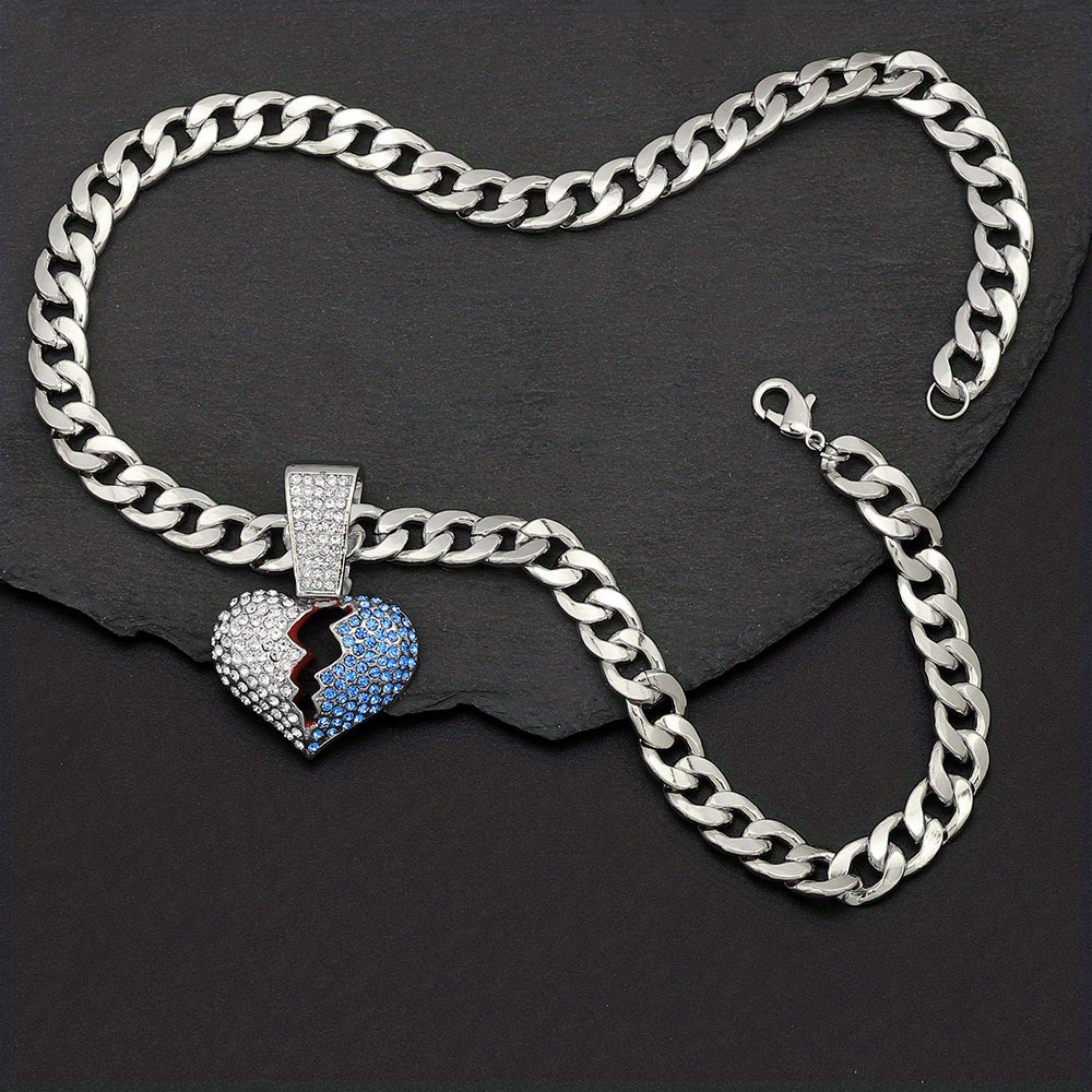 Iced Chain Heart Necklaces  Women Miami Cuban Link Chain