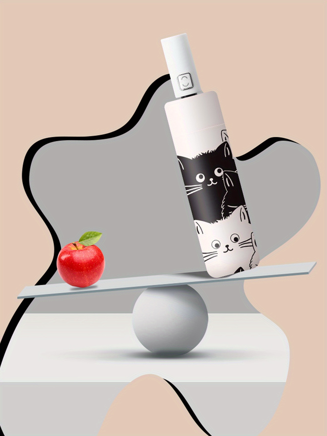 1pc simple cartoon kittens printed black and white automatic umbrella sunny and rainy dual use uv protection umbrella thickened and reinforced umbrella frame details 4