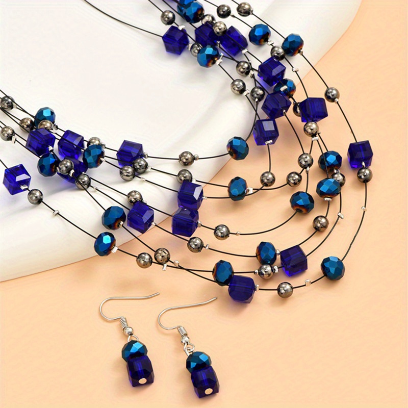 elegant boho jewelry set multilayer square necklace earrings ideal for banquet   or gifts details 1