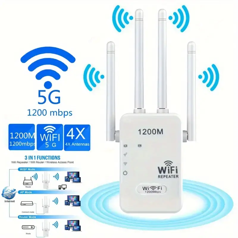1200mbps 2 4g 5g dual band wireless internet wifi repeater router ap signal booster for home larger coverage extender and signal amplifier details 0
