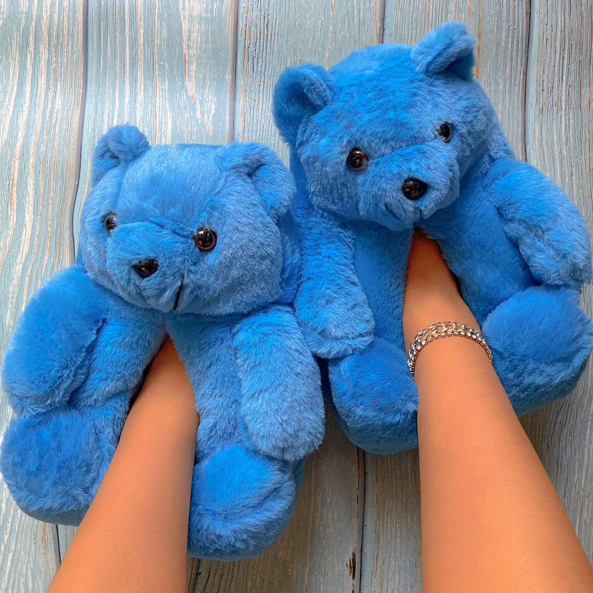 Blue teddy 2024 bear slippers