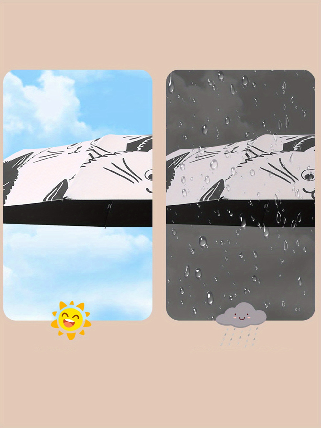 1pc simple cartoon kittens printed black and white automatic umbrella sunny and rainy dual use uv protection umbrella thickened and reinforced umbrella frame details 5