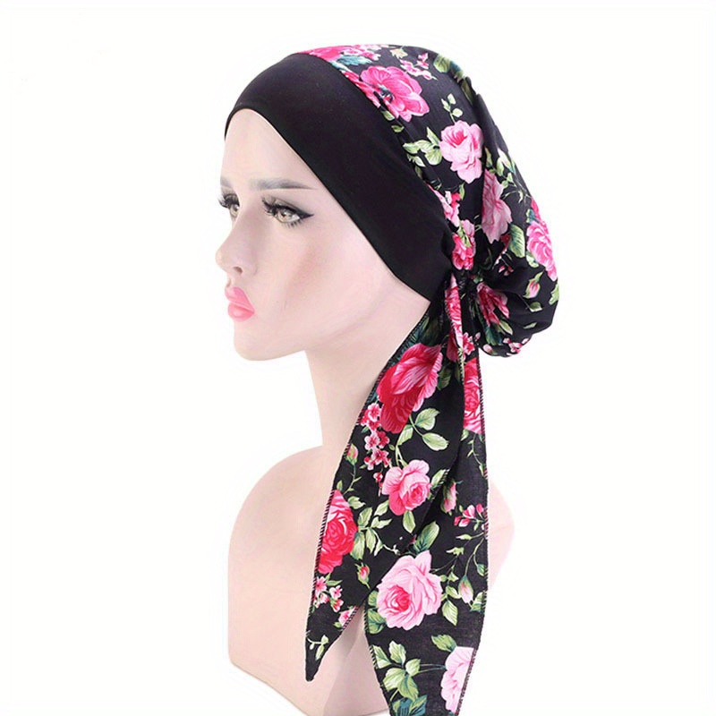 Durag Feminina Azul Escuro Com Flores