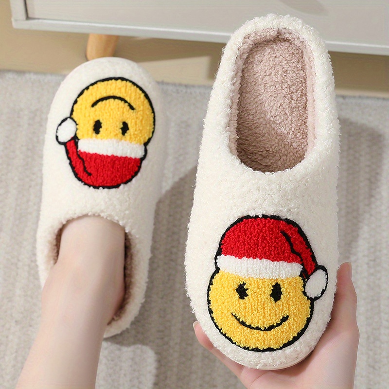 Women's Smile Face Design Slippers, Soft & Comfy Closed Toe Non