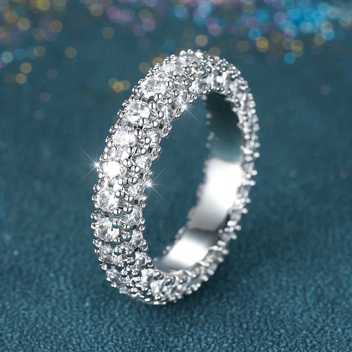 Elegant Three-sided White Synthetic Zirconia Women's Halo Ring