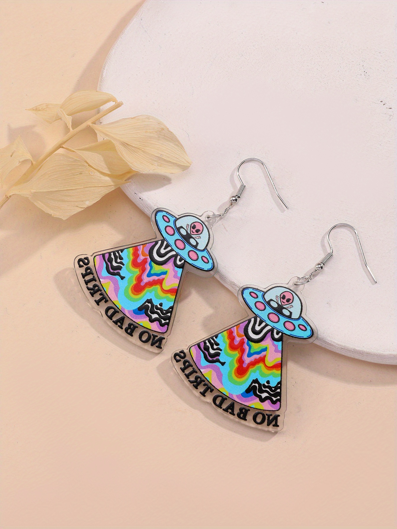 Rainbow Color Alien Ufo Design Dangle Earrings Cute Punk - Temu