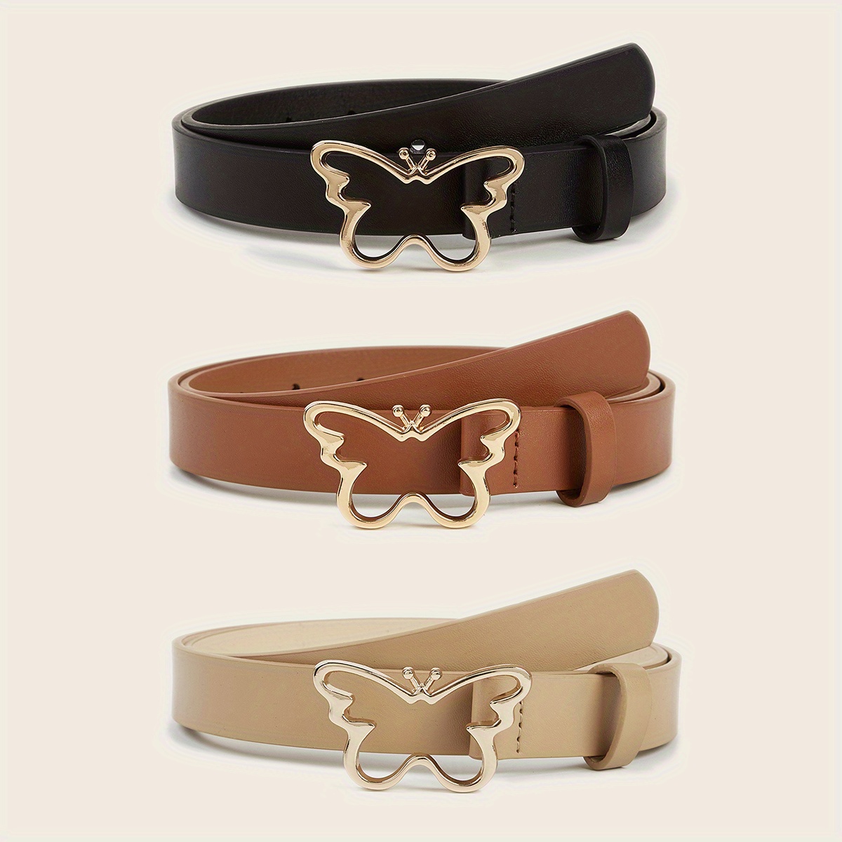 3pcs Butterfly Designed Women's Thin Waist Belt for Party and Daily Wear Dress, 80 Animal Multicolor