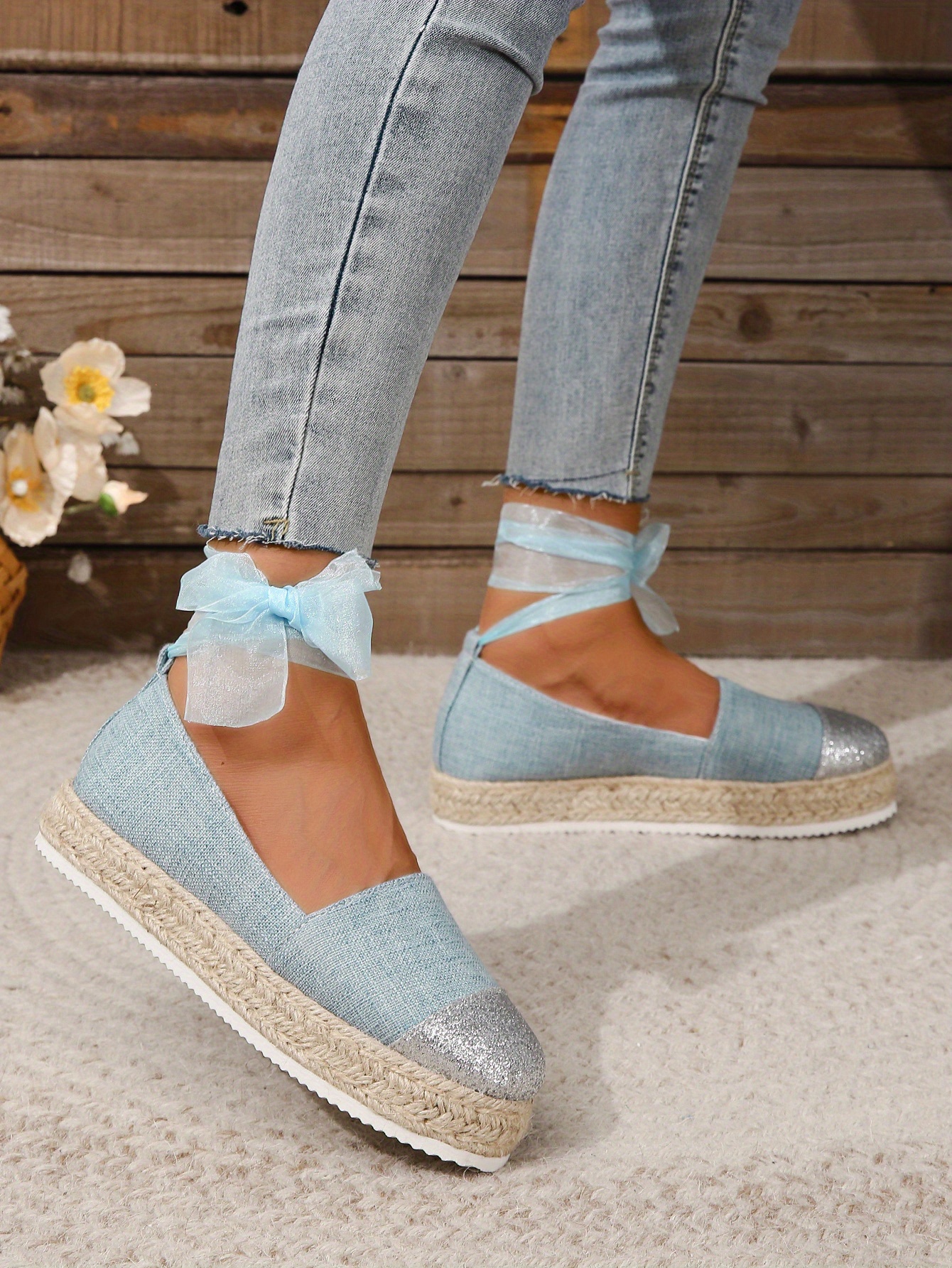 Women's Platform Espadrille Shoes Glitter Colorblock Slip Temu