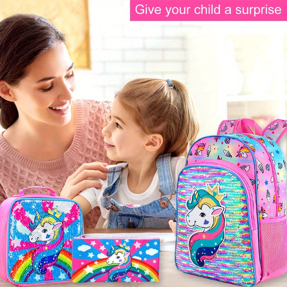 Backpack Lunch Bag And Pen Bag Set Kids Backpacks For Girls - Temu