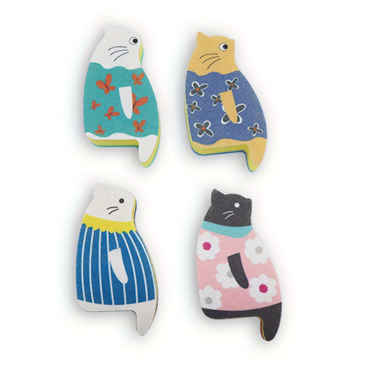 Image of 4pcs/group (1 Piece Each) Cute Cartoon Cat-shaped Microfiber Sponge Brush - Multi-purpose Cleaning Tool For Kitchen, Bathroom, And Furniture - Gentle On Surfaces And Easy To Use