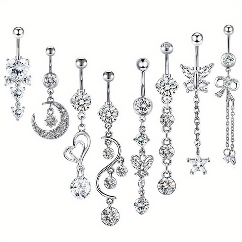 Stainless Steel Flower Etc Shape Belly Button Ring Set Temu