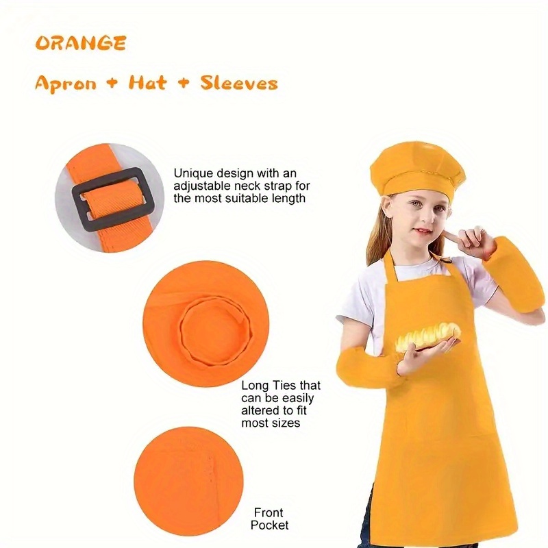 Kids Apron Set with Sleeves and Hat - Children's Gift for Cooking and Baking
