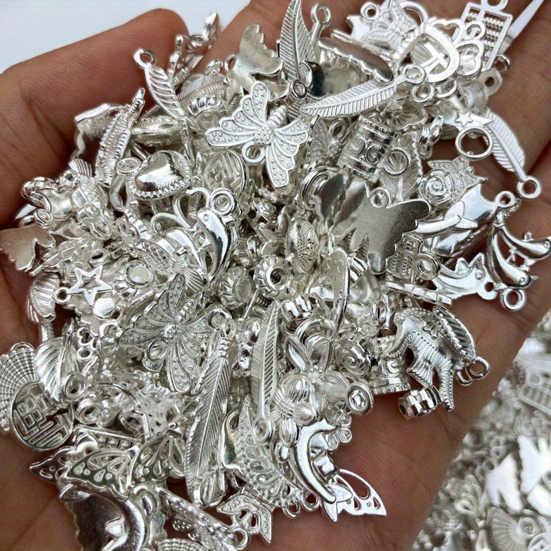 Assorted Small Charms Silver Bulk Mixed Size and Theme Charms Flower Leaf Heart Wing Jewelry Making Supply