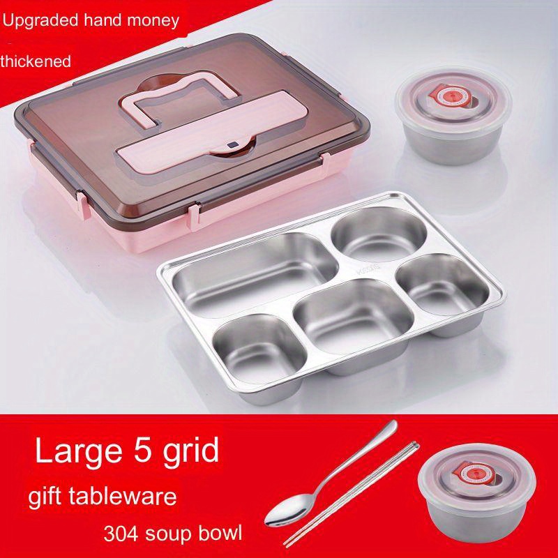 1pc Portable Round 304 Stainless Steel Lunch Box With Utensils