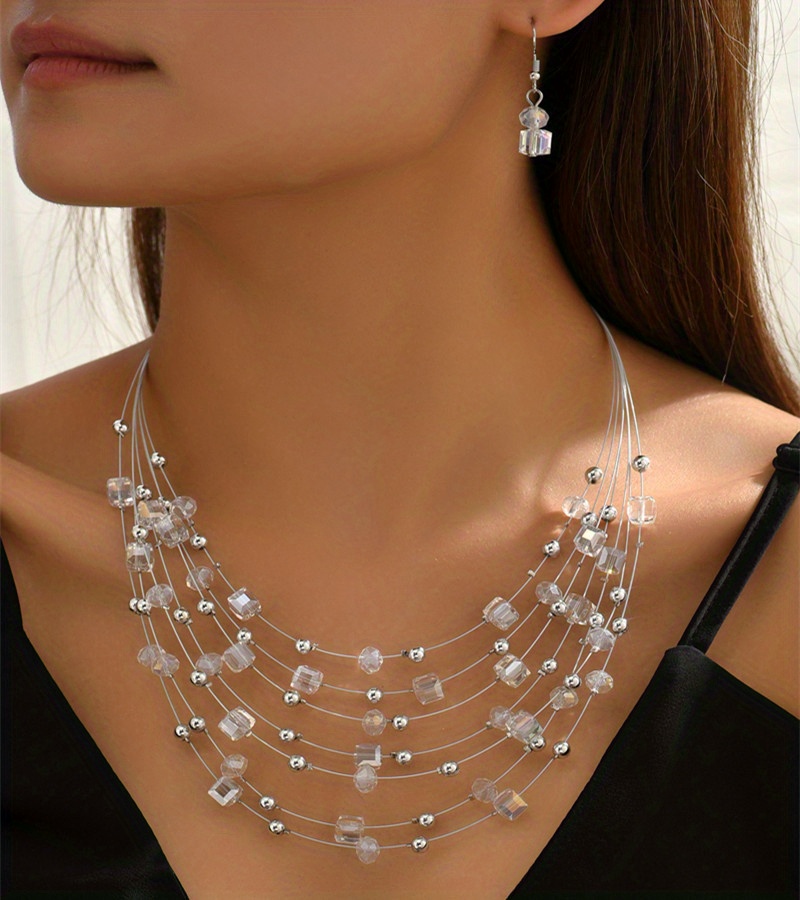 elegant boho jewelry set multilayer square necklace earrings ideal for banquet   or gifts details 2