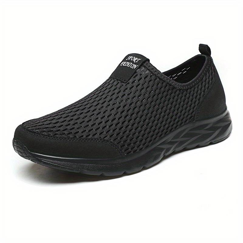 Men’s Breathable Slip-On Walking Shoes – Casual Mesh Sneakers, Size 13, Solid Black